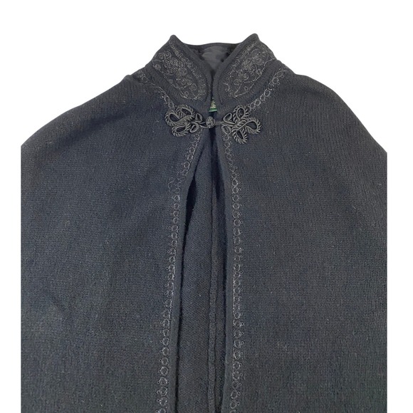 Lauren Ralph Lauren Black Lambswool Blend Embroidered Cape Frog Closure OS VTG - Picture 4 of 5